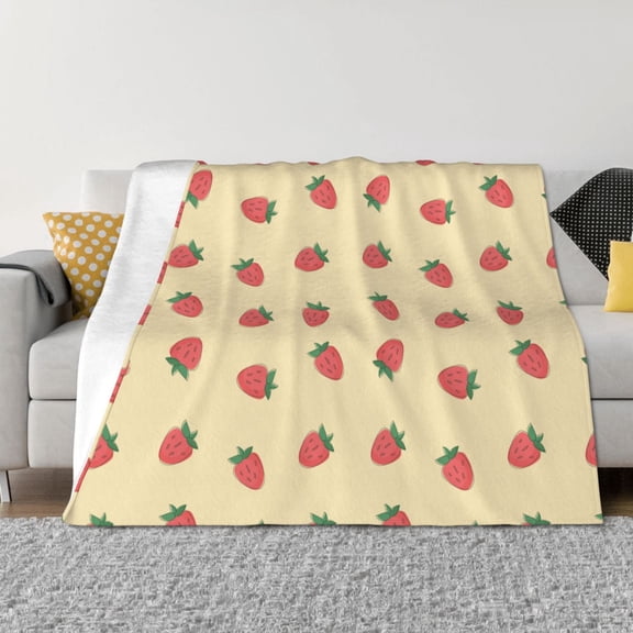 Vsdgher Strawberries Pattern Fleece Throw Blanket, Horizontal Fleece Bedding Home Decor for Couch & Bed All Season Use -50"x40"