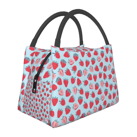 Vsdgher Strawberries Print Insulated Reusable Bags with Sturdy Zipper and Handles, Foldable Totes for Hot or Cold Food Bring or Delivery
