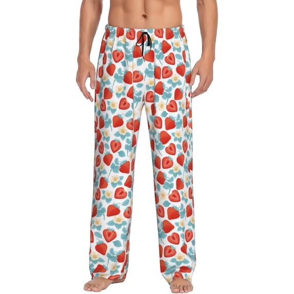 Vsdgher Strawberries Print Mens Pajama Pants Sleep & Lounge Pants, PJ Bottoms With elastic waistb and Pockets