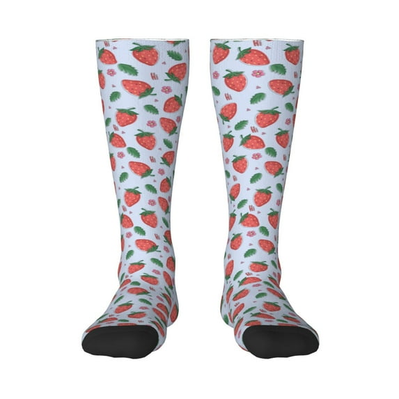 Vsdgher Strawberries Print Thigh High Socks Extra Long Stretchy Sock Women Over Knee High Opaque Stocking Daily Wear