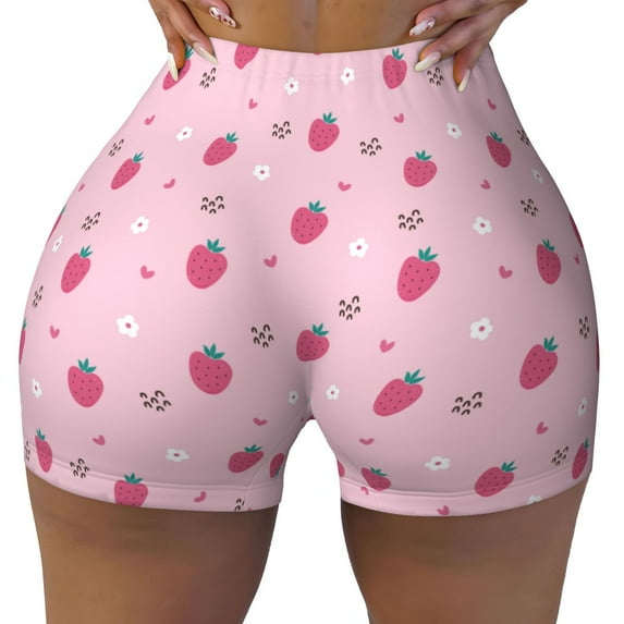 Vsdgher Strawberries print Workout Shorts for Women Seamless Soft Smooth Gym Yoga Scrunch Active Exercise Fitness Shorts