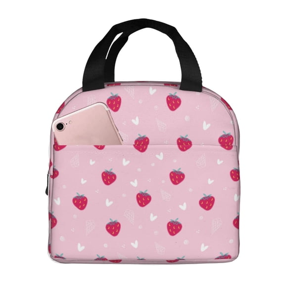 Vsdgher Strawberry And Heart Lunch Bag, Lunch Box for Women Adult Men, Lunch Tote Insulated Cooler Lunch Container for Work/Office/Picnic/Travel