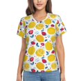 thumbnail image 1 of Vsdgher Strawberry Lemon Women Shirts V Neck Short Sleeve Tops T-Shirt Basic Tees, S to 3XLSmall, 1 of 5
