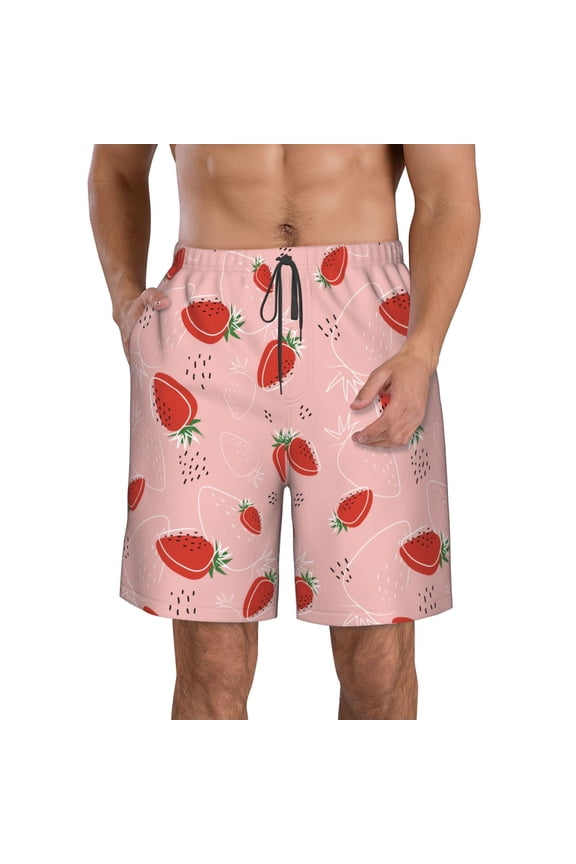 Cute Strawberry C Men's Beach Shorts, Surfing shorts, Swim trunks, Quick Dry Swim Trunks for Surfing Beach Fun -Medium