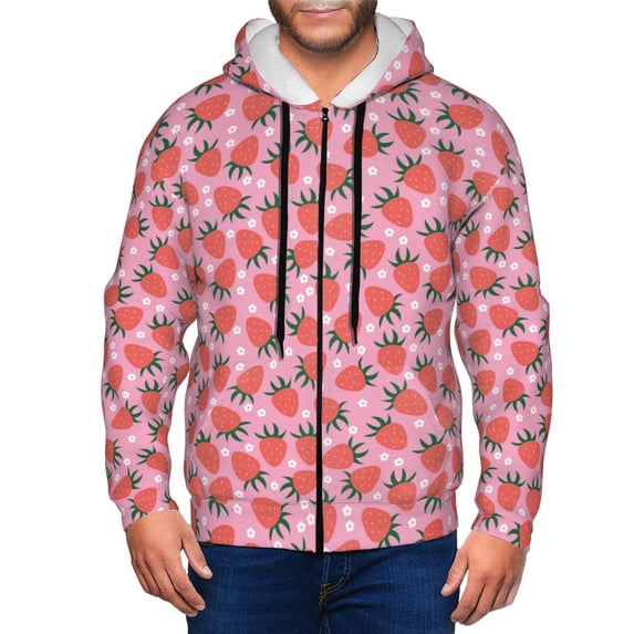 Vsdgher Strawberry Mens Hoodies Zip Hoodie, Hoodies for Men, Zip-up Hooded Sweatshirt-X-Large