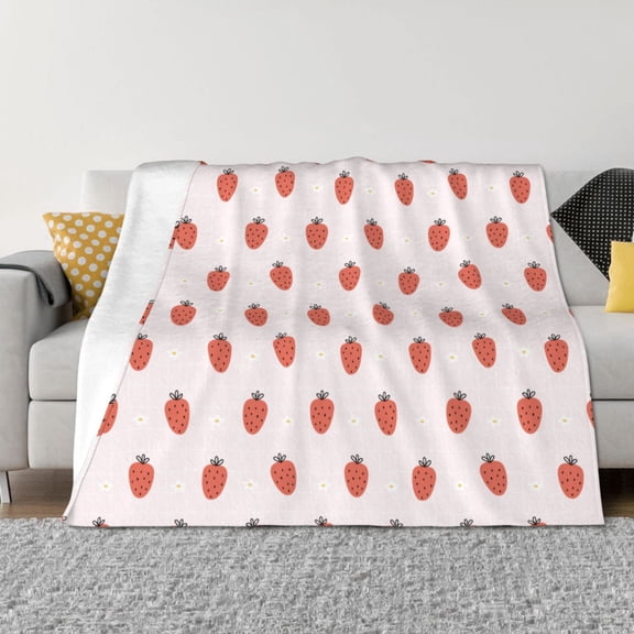 Vsdgher Strawberry Pattern Fleece Throw Blanket, Horizontal Fleece Bedding Home Decor for Couch & Bed All Season Use -40"x30"