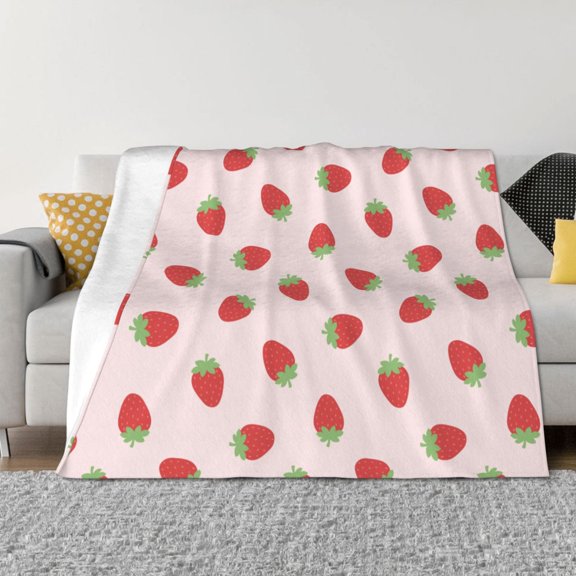 Vsdgher Strawberry Pattern Fleece Throw Blanket, Horizontal Fleece Bedding Home Decor for Couch & Bed All Season Use -40"x30"