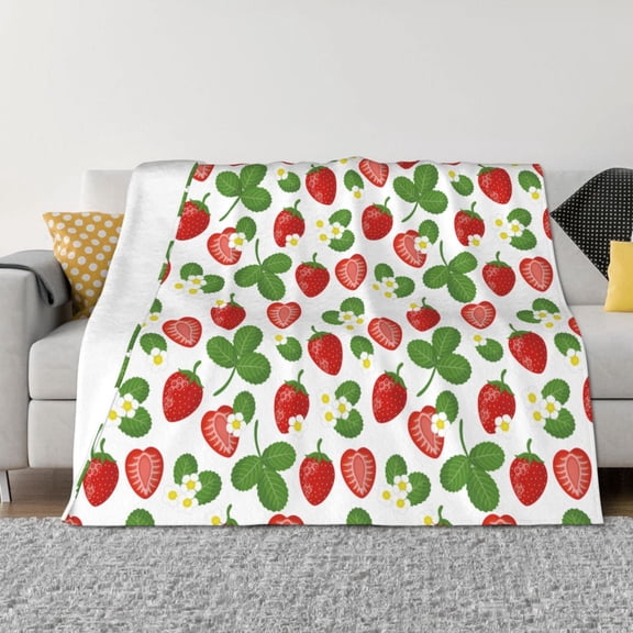 Vsdgher Strawberry Pattern Fleece Throw Blanket, Horizontal Fleece Bedding Home Decor for Couch & Bed All Season Use -80"x60"