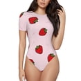 thumbnail image 1 of Vsdgher Strawberry Prinr Short Sleeve Body suit for Womens, Sexy Onesie One Piece Round Neck Bodysuit Shapewear Tummy Control-X-Large, 1 of 7