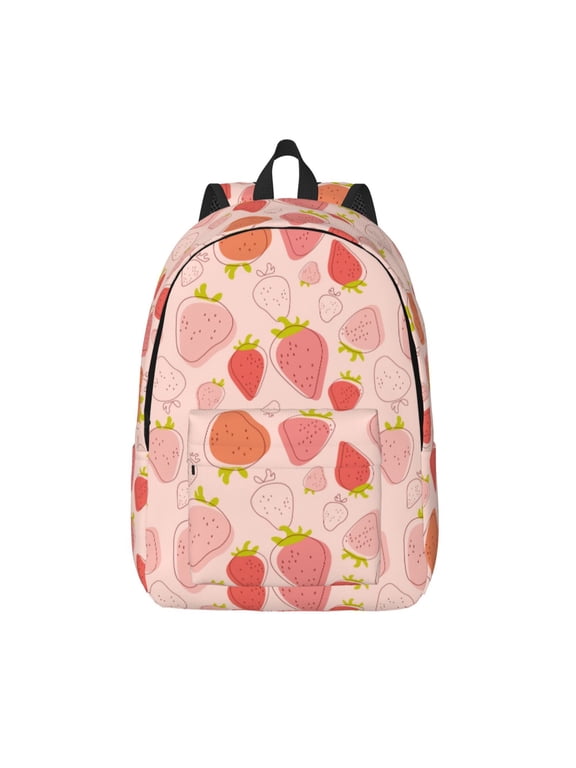 Strawberry Print Canvas Backpack Travel Rucksack Unisex Knapsack 15.7/17.7Inch Laptop Backpack for Work,College -Small