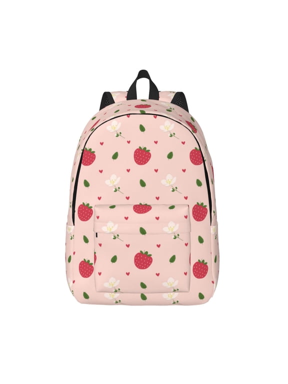 Strawberry Print Canvas Backpack Travel Rucksack Unisex Knapsack 15.7/17.7Inch Laptop Backpack for Work,College -Small