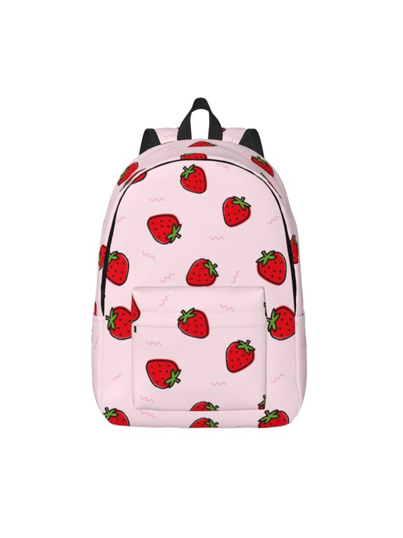 Strawberry Print Canvas Backpack Travel Rucksack Unisex Knapsack 15.7/17.7Inch Laptop Backpack for Work,College -Small