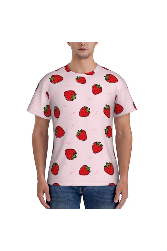 Strawberry Print Men's Dry Fit Mesh Athletic Shirts Moisture Wicking Tennis T-Shirt Tops
