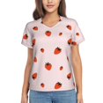 thumbnail image 1 of Vsdgher Strawberry Women Shirts V Neck Short Sleeve Tops T-Shirt Basic Tees, S to 3XLSmall, 1 of 5