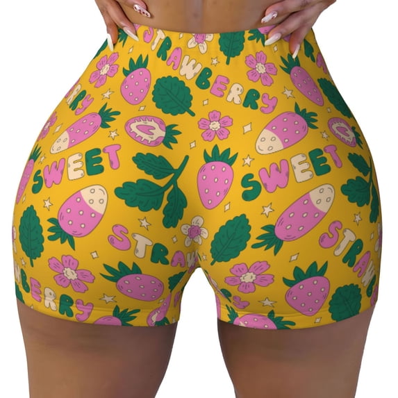 Vsdgher Strawberry print Workout Shorts for Women Seamless Soft Smooth Gym Yoga Scrunch Active Exercise Fitness Shorts