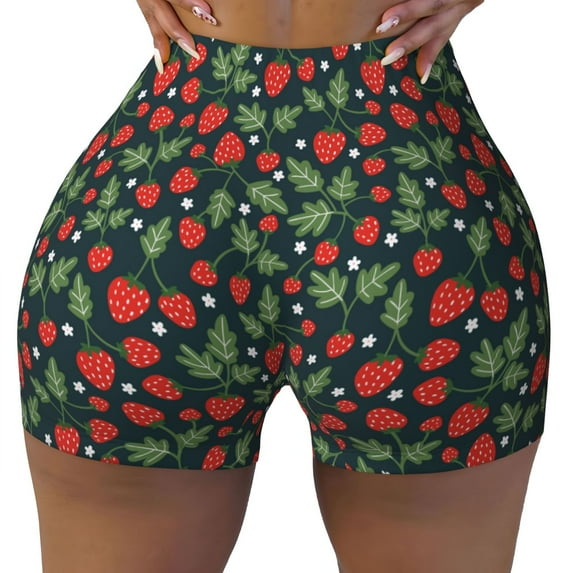 Vsdgher Strawberry print Workout Shorts for Women Seamless Soft Smooth Gym Yoga Scrunch Active Exercise Fitness Shorts