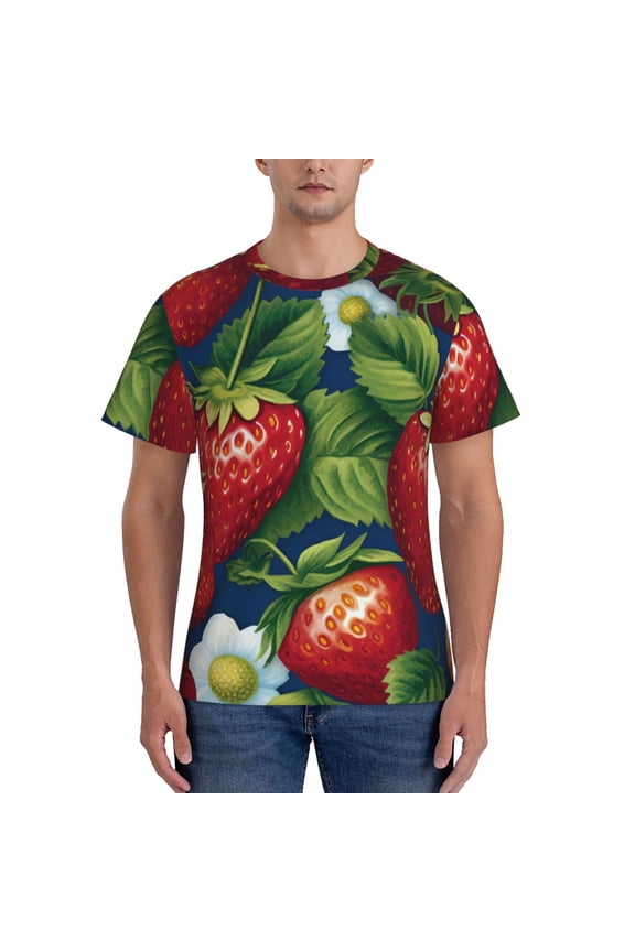 Strawberry2 Print Men's Dry Fit Mesh Athletic Shirts Moisture Wicking Tennis T-Shirt Tops