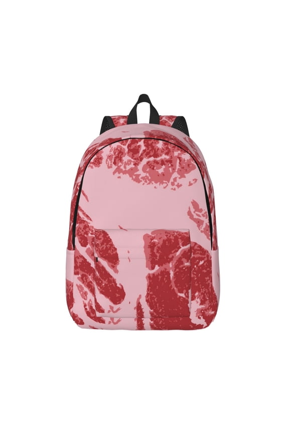 Striped Meat Print Canvas Backpack Travel Rucksack Unisex Knapsack 15.7/17.7Inch Laptop Backpack for Work,College -Small