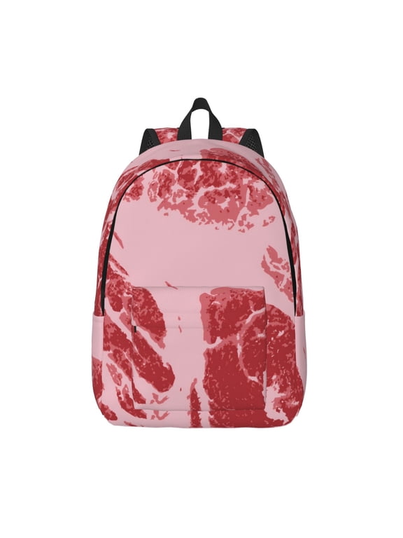 Striped Meat Print Canvas Backpack Travel Rucksack Unisex Knapsack 15.7/17.7Inch Laptop Backpack for Work,College -Small