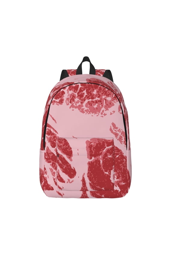 Striped Meat Print Canvas Backpack Travel Rucksack Unisex Knapsack 15.7/17.7Inch Laptop Backpack for Work,College -Small