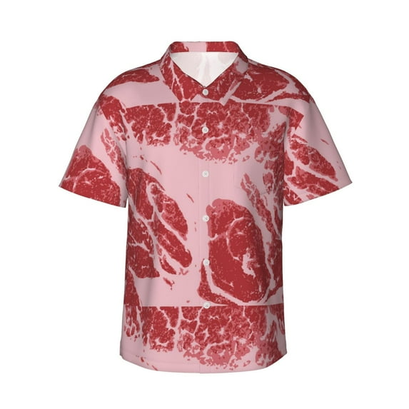 Vsdgher Striped Meat Print Men's Hawaiian Shirts Button Down Tropical Holiday Beach Shirts Vacation Clothes,Medium