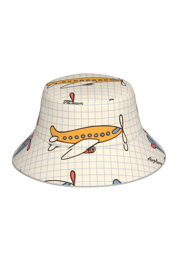 Striped Vintage Planes Print Bucket Hat for Men&Women Bucket Hat Reversible Summer Double-Side-Wear Travel Gardening, Beach, Camping, Hiking, Fishing Cap