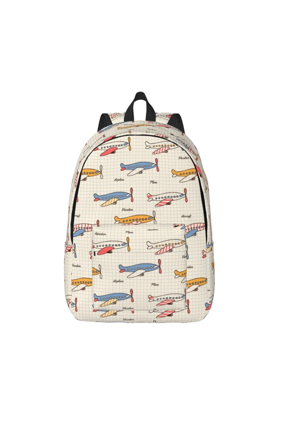 Striped Vintage Planes Print Canvas Backpack Travel Rucksack Unisex Knapsack 15.7/17.7Inch Laptop Backpack for Work,College -Small