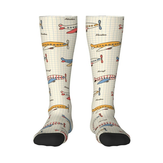 Vsdgher Striped Vintage Planes Print Thigh High Socks Extra Long Stretchy Sock Women Over Knee High Opaque Stocking Daily Wear
