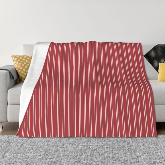 Vsdgher Stripes Red White Pattern Fleece Throw Blanket, Horizontal Fleece Bedding Home Decor for Couch & Bed All Season Use -60"x50"
