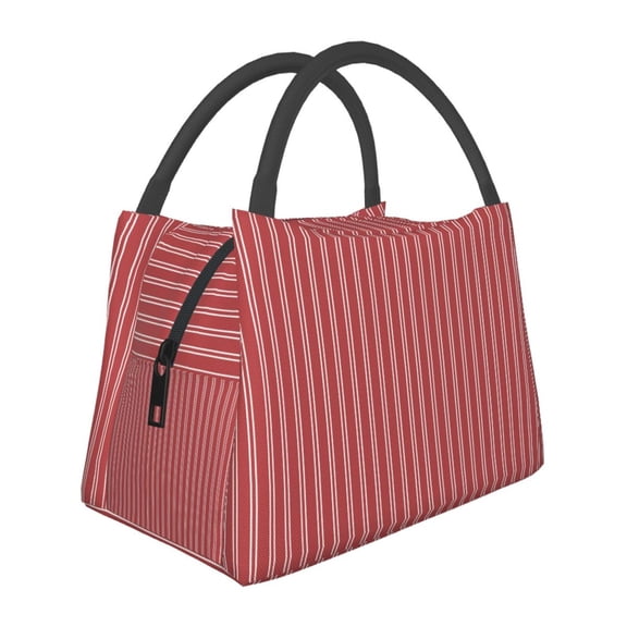 Vsdgher Stripes Red White Print Insulated Reusable Bags with Sturdy Zipper and Handles, Foldable Totes for Hot or Cold Food Bring or Delivery