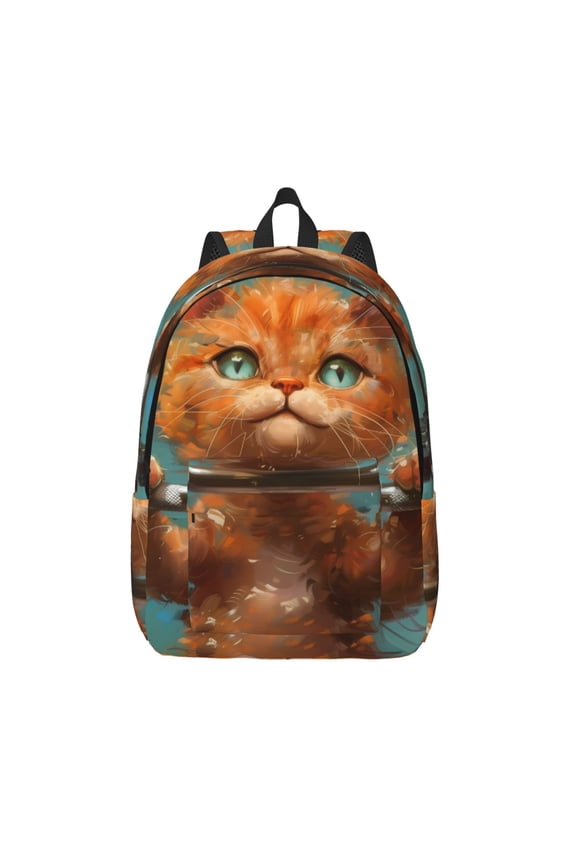 Strong Kitten Lifting Weights Print Canvas Backpack Travel Rucksack Unisex Knapsack 15.7/17.7Inch Laptop Backpack for Work,College -Medium