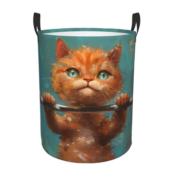 Vsdgher Strong Kitten Lifting Weights Waterproof Round Large Laundry Basket -Toy Storage Basket, Perfect as Hamper, Kids Room Storage, and Toy Containment-