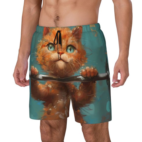 Vsdgher Strong Kitten Lifting Weights for Mens Swim Trunks with Compression Liner Swim Shorts Swim Suits Board Shorts-Medium