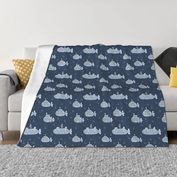 Vsdgher Submarine With Periscope Pattern Fleece Throw Blanket, Horizontal Fleece Bedding Home Decor for Couch & Bed All Season Use -80"x60"