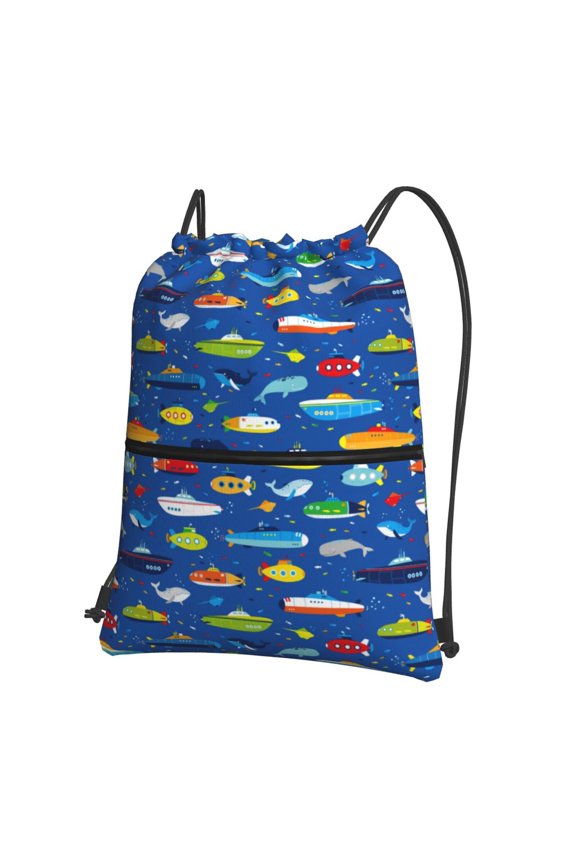 Submarines And Whales Drawstring Backpack Water Resistant String Bag Sports Sackpack Gym Sack for Men Women