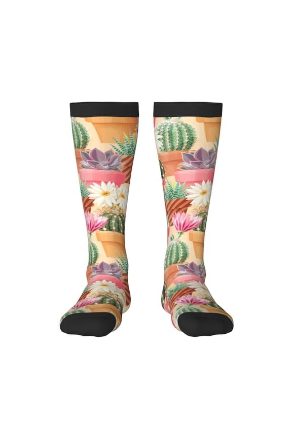 Succulent And Cactus Print Thigh High Socks Extra Long Stretchy Sock Women Over Knee High Opaque Stocking Daily Wear