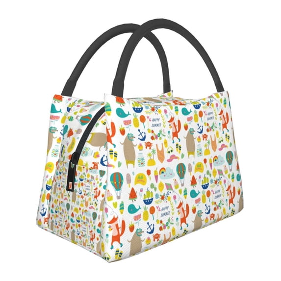 Vsdgher Summer Animal Print Insulated Reusable Bags with Sturdy Zipper and Handles, Foldable Totes for Hot or Cold Food Bring or Delivery