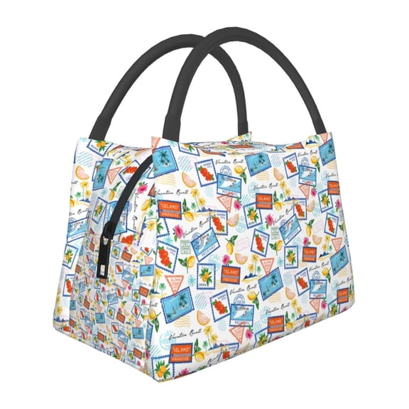 Vsdgher Summer Stamp Print Insulated Reusable Bags with Sturdy Zipper and Handles, Foldable Totes for Hot or Cold Food Bring or Delivery