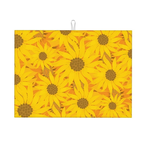 Vsdgher Sun Flowers Dish Drying Mat Super Absorbent Drying Mat Large Dish Drying Mats for Kitchen Counter Kitchen Drying Mat 24" x 18"