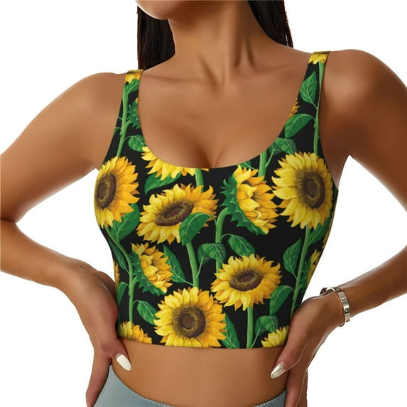 Vsdgher Sunflower 1 Print Women Sleeveless Athletic Tank Top Built-in Bra Camisole Sports Vest for Yoga Running Fitness Exercise with Removable Pads