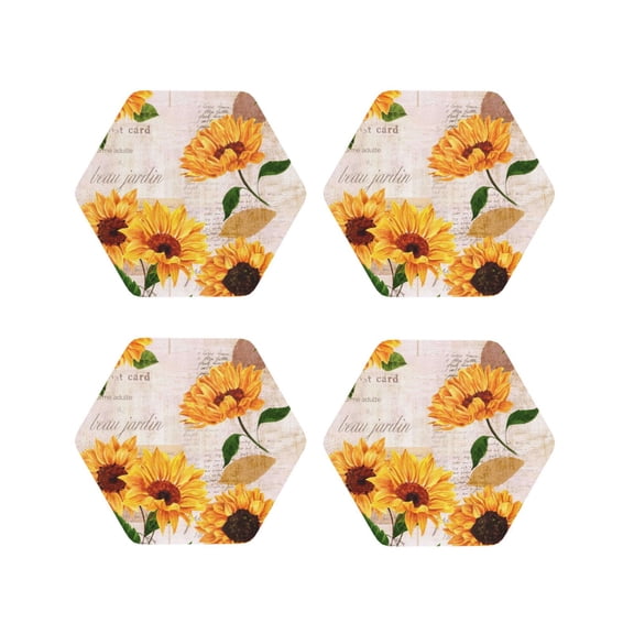 Vsdgher Sunflower 5 Leather Coasters for Drinks, Durable Drink Coasters 4 Set for Tabletop Protection, Luxurious Home Décor and Housewarming Gift ( {designName})Hexagon