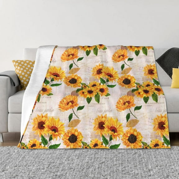 Vsdgher Sunflower 5 Pattern Fleece Throw Blanket, Horizontal Fleece Bedding Home Decor for Couch & Bed All Season Use -50"x40"
