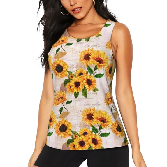 Vsdgher Sunflower 5 Print Tank Top Sports Vest Bra for Women Sports ,Performance Stretchy Quick Dry Sports Workout Running Top Vest with Removable Pads