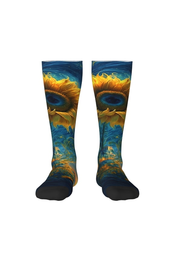 Sunflower Castle Starry Sky Print Thigh High Socks Extra Long Stretchy Sock Women Over Knee High Opaque Stocking Daily Wear