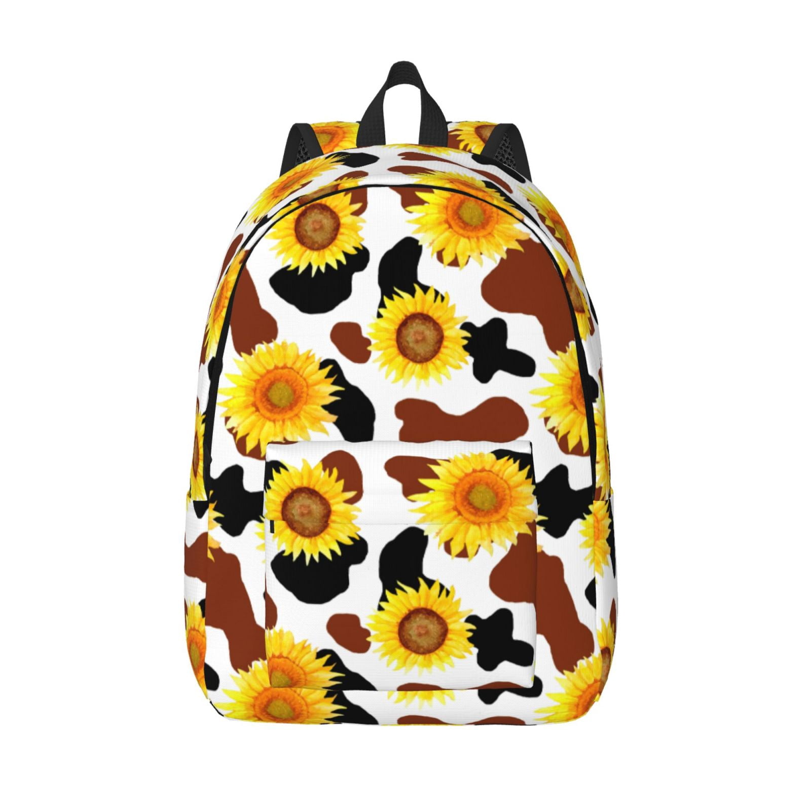 Vsdgher Sunflower Cow Print Canvas Backpack Travel Rucksack Unisex Knapsack 15.7/17.7Inch Laptop Backpack for Work,College -Small