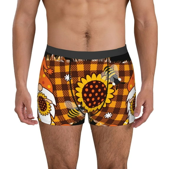 Vsdgher Sunflower Gnomes and Bees Pattern Men's Boxer Brief Underwear,Soft Funny Underwear for Men-Large