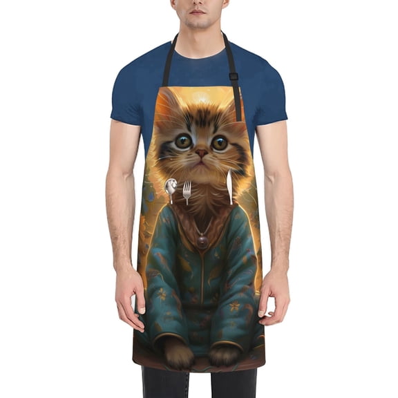 Vsdgher Sunflower Meditating Cat Waterproof Apron with 2 Pockets Kitchen Chef Aprons Bibs for Grooming Cooking Baking Painting Gardening