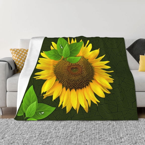 Vsdgher Sunflower Pattern Fleece Throw Blanket, Horizontal Fleece Bedding Home Decor for Couch & Bed All Season Use -40"x30"