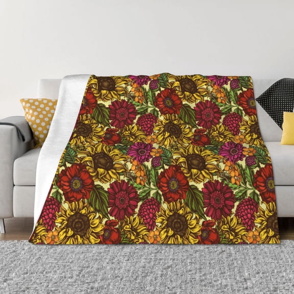 Vsdgher Sunflower Pattern Fleece Throw Blanket, Horizontal Fleece Bedding Home Decor for Couch & Bed All Season Use -60"x50"