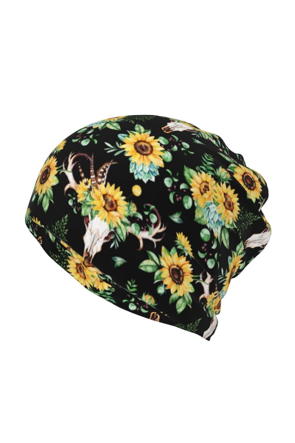Sunflower Skull Boho Slouchy Beanie Hat for Men/Women, Skull Cap Chemo Cap Night Sleeping Cap